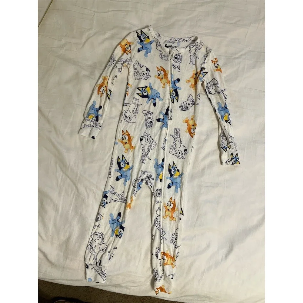 Bluey Toddler One-Piece Full-Zip Pajama Sleeper 2T White Bluey & Bingo